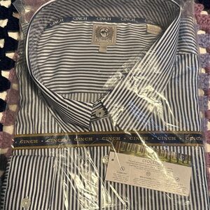 Cinch Men's Navy and White Striped Button Down Shirt